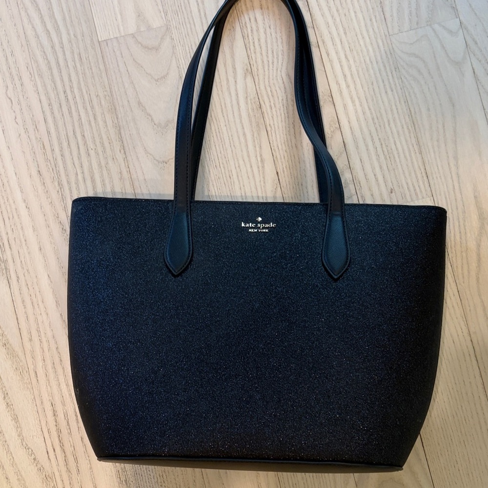 kate spade Black Glitter Tote with Gold Logo